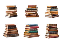 A Pile Of Old Books Collection Isolated On A Transparent Background