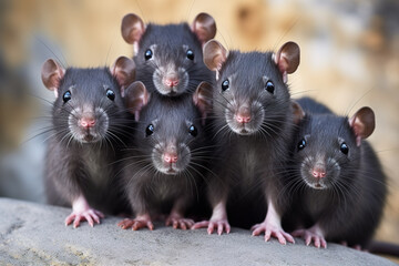 Wall Mural - Image of family group of rats on white background. Wildlife Animals. Illustration, Generative AI.