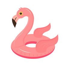 Pink Flamingo Rubber Ring. Inflatable Toy For Swimming. Summer, Beach, Relax Concept.