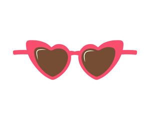 Sticker - Heart shaped sunglasses. Vintage fashion pink glasses. Cartoon flat illustration isolated on white background.