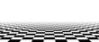 Black and white checkered tile floor fading in perspective. Abstract checkerboard texture landscape. Vanishing horizontal chessboard plane surface. Empty room background. Vector illustration