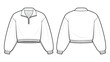 men's Quarter-Zip Pullover Jacket technical fashion illustration. Jacket vector template illustration. front and back view. regular fit. drop shoulder. unisex. white color. CAD mockup.