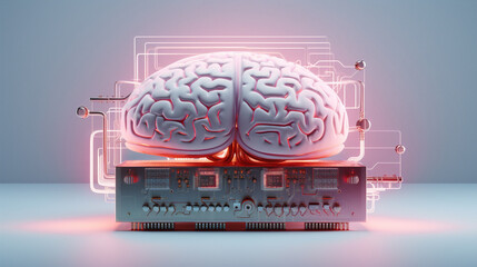 Poster - Science digital artificial technology pink neon brain abstract intelligence concept
