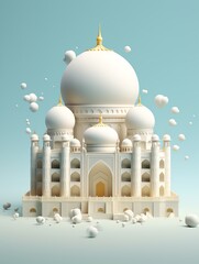 Wall Mural - 3D islamic mosque illustration for banner social media, gold, minimalist, eid fitr, eid adha, ramdhan kareem, muharam, islamic new year