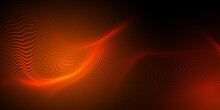Abstract Futuristic Red And Orange Wave With Moving Dots. Flow Of Particles With Glitch Effect. Ideal Vector Graphics For Brochures, Flyers, Magazines, Business Cards And Banners. Vector.