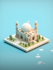 Wall Mural - 3D islamic mosque illustration for banner social media, gold, minimalist, eid fitr, eid adha, ramdhan kareem, muharam, islamic new year