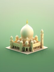 Wall Mural - 3D islamic mosque illustration for banner social media, gold, minimalist, eid fitr, eid adha, ramdhan kareem, muharam, islamic new year