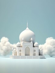 Wall Mural - 3D islamic mosque illustration for banner social media, gold, minimalist, eid fitr, eid adha, ramdhan kareem, muharam, islamic new year