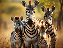 A Zebra And Her Babies In Nature | Generative AI