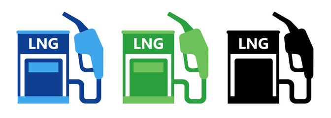 LNG Liquefied Natural Gas pump refueling station icon set collection in blue green black color