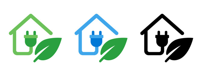 Wall Mural - home residential electricity eco power green leaf energy icon set collection
