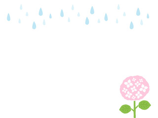 かわいい夏の紫陽花と雨のフレーム／手書きイラスト