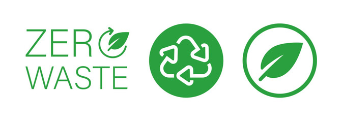 Wall Mural - Zero waste icon label sticker design leaves circular triangle green icon set