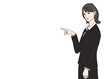 © あしたばきょうこ - 指差しポーズ 人差し指で向こうを指差すスーツ姿の女性のイラスト 上半身横向き