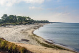 Fototapeta Morze - Sandy beach on coastline of Baltic Sea on Vistula Spit. Baltiysk. Russia