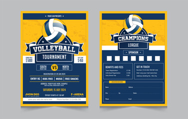 Volleyball championship flyer layout, double sided poster design for Volleyball tournament, vector illustration eps 10