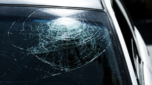Broken Car Windshield Glass On A Car