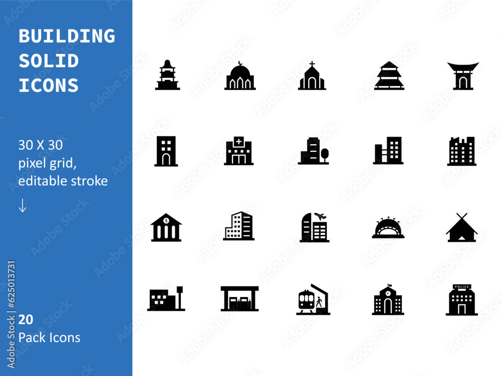 Building Solid Icon Set, Minimal Vector Illustration, Simple Outline ...