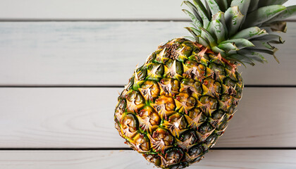 Poster - Ripe pineapple on a white wooden table