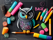 Owl On Blackboard,back To School Concept