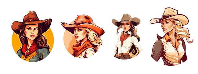 Wall Mural - woman cowgirl with cowboy hat vector