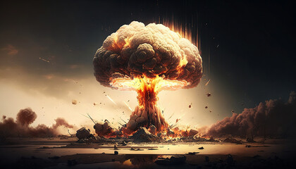 ai generated illustration Nuclear explosion. Word nuclear war.