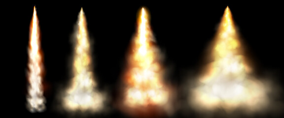 Wall Mural - realistic fire and smoke trails set isolated on black background. vector illustration of condensatio