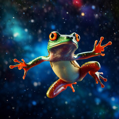 Sticker - A frog jumping under the starry sky