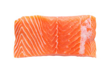 Top View Of Raw Salmon Fillet Isolated On Transparent Background