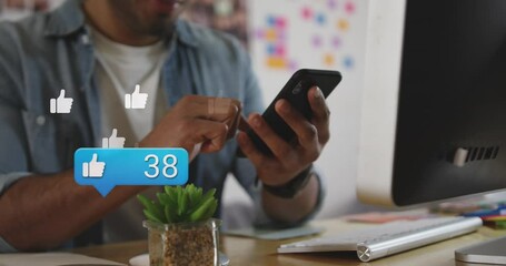 Poster - Animation of social media data processing over asian businessman using smartphone