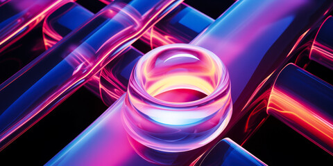 Poster - Abstract 3d render of light emitter glass with iridescent holographic neon vibrant gradient texture. Design element for banner, background, wallpaper, header, poster or cover