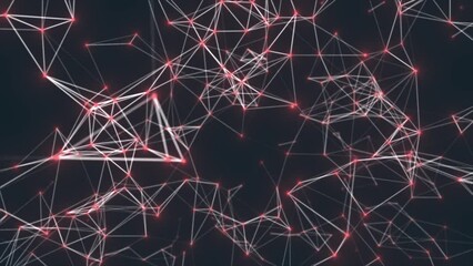 Plexus with white lines and red dots change position and disappear into space. schemes, science, business, IT, web development