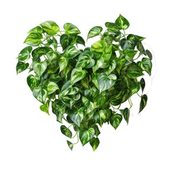 Poster - Heart shaped green variegated leave hanging vine plant bush of devil’s ivy or golden pothos.