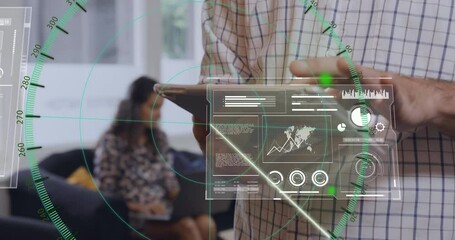 Poster - Animation of statistics and data processing over diverse business people in office