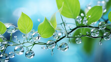 Plant Leaves With Water Drops. Ecology Concept
