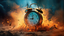 Burning Alarm Clock Background. Black Friday And Time Out Or Deadline Concept. Big Sale And Hot Discounts. Generative AI
