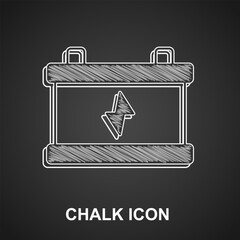 Sticker - Chalk Car battery icon isolated on black background. Accumulator battery energy power and electricity accumulator battery. Vector