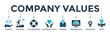 Company values banner web icon vector illustration concept with icon of honesty, boldness, collaboration, customer loyalty, learning, performance, innovative, trust 