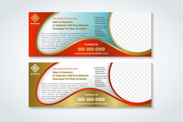 Poster - Business banner design web template Set, Horizontal header web banner. Red and Gold. cover header background for website design, Social Media Cover ads banner, flyer, invitation card. photo space.