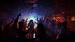 Party mit feiernden Menschen im Club / Konfetti