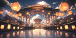 © Anciens - Chinese traditional ancient architecture with many beautiful lanterns decorated on the buildings. Concepts of celebration of festival. Created with Generative AI technology.