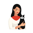 woman with cat vector flat minimalistic isolated illustration