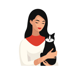 Wall Mural - woman with cat vector flat minimalistic isolated illustration