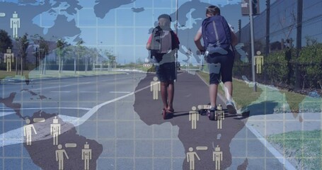 Poster - Animation of ai data connections on world map over road