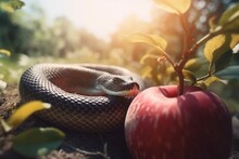 Snake Paradise Red Apple Food. Generate Ai