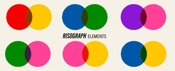 Fototapete - Risorgraphic style elements. Bright circles with blending modes. Texture on overlay illustrations. Vector background