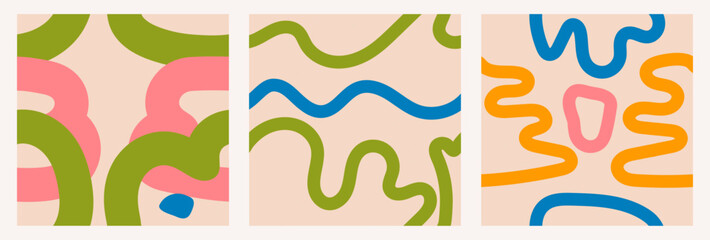 Aufkleber - Pack with seamless patterns. Baby naive illustrations with lines. Simple vector background with texture and fur lines