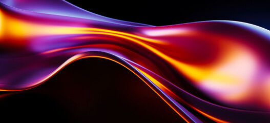 Wall Mural - Abstract fluid 3d render holographic iridescent neon curved wave in motion dark background. Gradient design element for banners, backgrounds, wallpapers and covers
