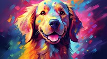 Painting Style Illustration, Happy Baby Dog With Color Splash, Generative Ai