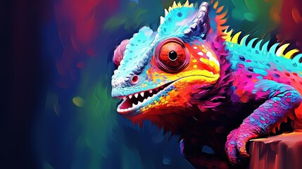 Wall Mural - painting style illustration, happy lizard with color splash, Generative Ai